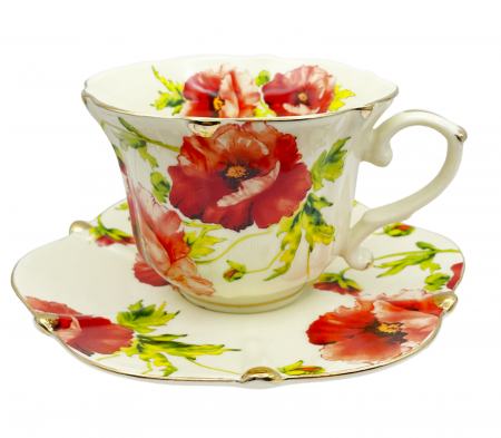 Set portelan Vintage, 2 Cesti si Farfurii Poppy, 180ml [2]
