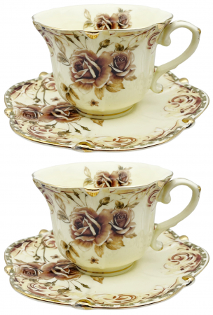 Cesti & Seturi de Cesti - Set portelan Vintage, 2 Cesti & 2 Farfurii VICTORIA