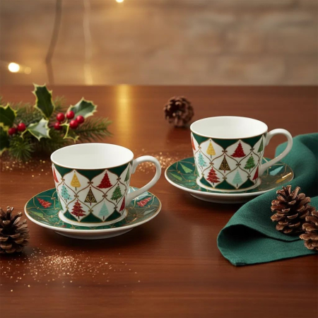 Set 2 Cesti cu Farfurioare din Portelan DIAMOND – Model Braduti [1]