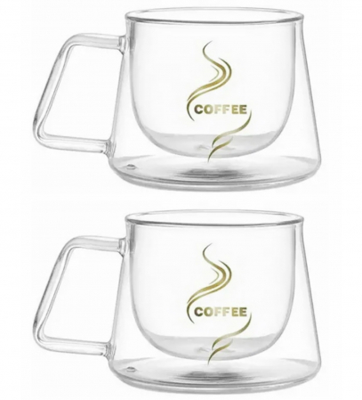 SERVIREA MESEI - Set 2 Cani sticla borosilicata COFFEE, Perete dublu, 200ml