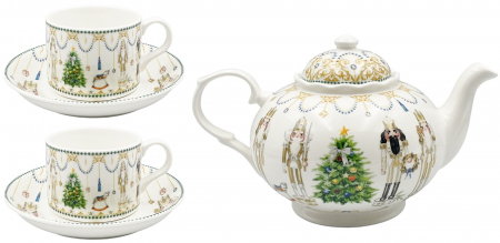 SERVIRE & DECORARE MASA CRACIUN - Set Ceainic, 2 Cesti si 2 Farfurii BERNARD, Portelan