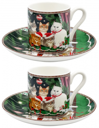 Cesti & Seturi de Cesti - Set 2 Cesti si 2 Farfurii Craciun KITTEN, 100ml
