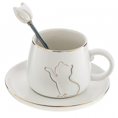 Set 2 Cesti cu Pisica si 2 Farfurii CUTE, 180ml [2]