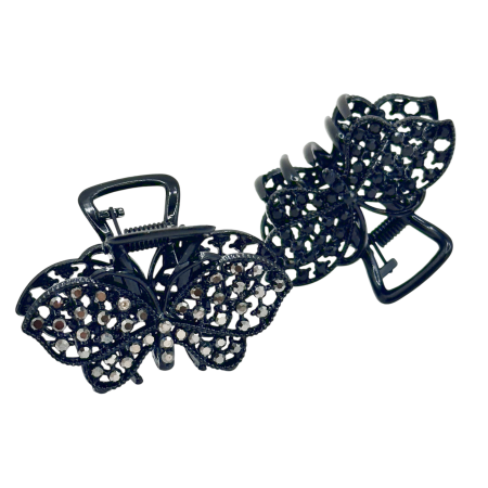 MODA & ACCESORII - Clame de Par CHARM - Fluture negru cu strasuri