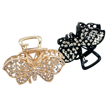 MODA & ACCESORII - Clame de Par CHARM - Fluture auriu cu strasuri