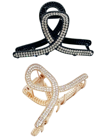 MODA & ACCESORII - Set 2 Clame de Par LOOP cu strasuri, Auriu/ Negru