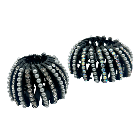 MODA & ACCESORII - Set 2 clame de par tip cuib pasare SPARKLE - Cu perle și cristale