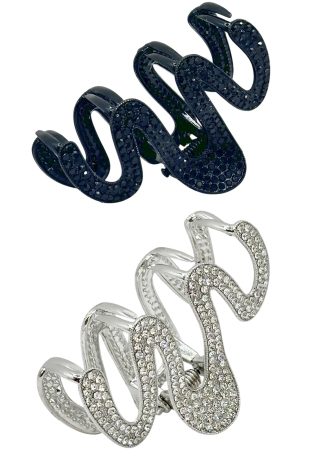 MODA & ACCESORII - Set 2 Clame de Par WAVES cu strasuri - Argintiu/ Negru