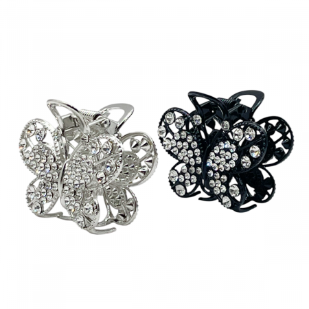 Accesorii De Par & Voalete & Diverse - Set 2 Clesti de Par GLAMOUR cu strasuri, Argintiu Negru