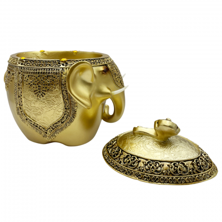 Elefant decorativ cu caseta de bijuterii GANESHA, Auriu, 16x10cm [1]