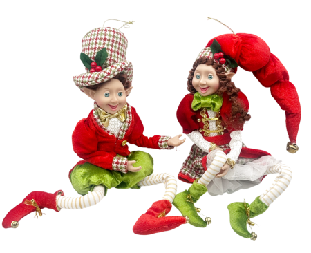 GLOBURI & FLORI DE BRAD - Set 2 Spiridusi decorativi HOLLY & RIVER, Verde/ Rosu, 50cm