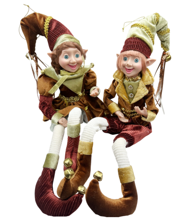 FIGURINE & PLUSURI - Set 2 Elfi decor Craciun HOLLY & RIVER, Maro aramiu, 50cm
