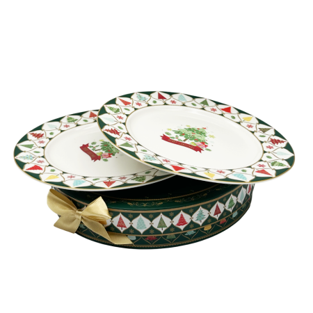 Set 2 Farfurii Portelan DIAMOND 19 cm – Model Braduti, in Cutie Cadou Decorata [1]