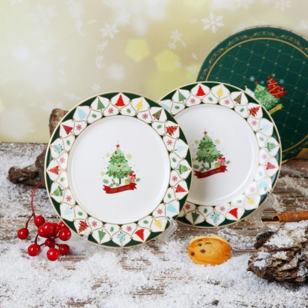 Set 2 Farfurii Portelan DIAMOND 19 cm – Model Braduti, in Cutie Cadou Decorata [2]