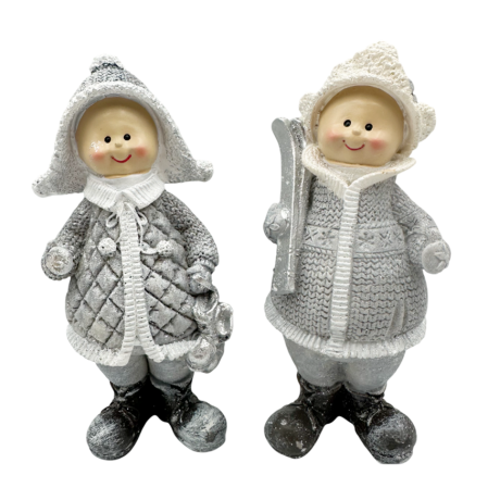 FIGURINE & PLUSURI - Set 2 Figurine Copii cu hainute gri  JOY, 14cm