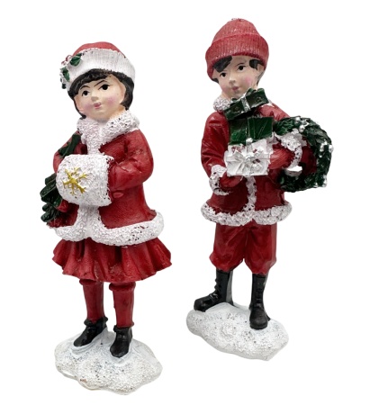 MAGIE DE CRACIUN - Set 2 Figurine Copii în Ținute de Crăciun JOY – Decor Festiv,