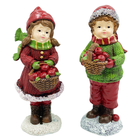 FIGURINE & PLUSURI - Set 2 Figurine Craciun – Copii cu Cosuri de Mere SEASON, 17 cm
