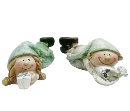 HOME & DECO - Set 2 Figurine BETH & JACK, Verde, 10x3.5cm
