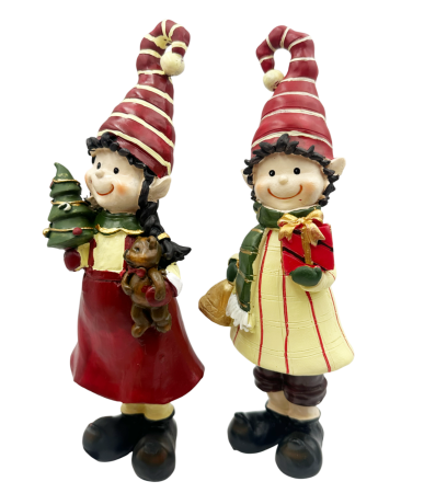 Set 2 figurine Spiriduși de Crăciun cuursulet si cadou – decorațiuni vesele de iarnă [1]
