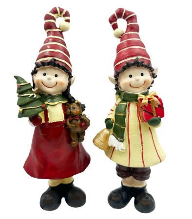 MAGIE DE CRACIUN - Set 2 figurine Spiriduși de Crăciun cuursulet si cadou – decorațiuni vesele de iarnă