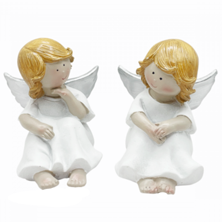 De Craciun - Set 2 figurine - Inger alb cu aripi argintii ELISE - 7 cm