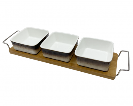 Servirea & Pregatirea Mesei - Set 3 Boluri pe suport bambus ARIS, Maro, 11x38cm