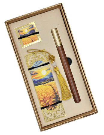 Agende & Articole De Scris - Set 2 Semne de Carte metalice si Pix GOLDEN FIELDS