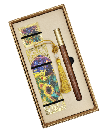 Agende & Articole De Scris - Set 2 Semne de Carte metalice si Pix SUNFLOWERS