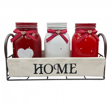Depozitare Alimente & Condimente - Set 3 Recipiente bucatarie HOME, Suport metal, 30x11x14cm