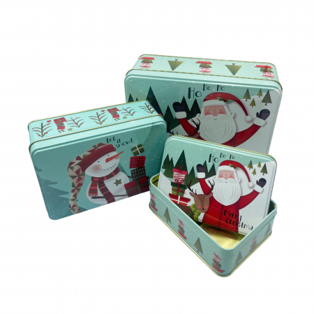 FELICITARI, CUTII SI PUNGI DE CADOU - Set 3 cutii metalice de Craciun FUNNY SANTA
