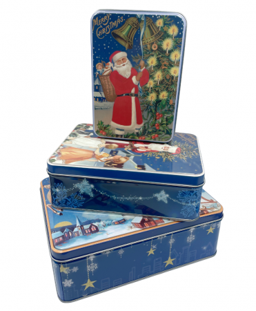 FELICITARI, CUTII SI PUNGI DE CADOU - Set 3 Cutii metalice de Craciun XMAS TIME