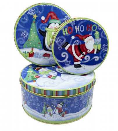 FELICITARI, CUTII SI PUNGI DE CADOU - Set 3 Cutii metal Craciun Snowie