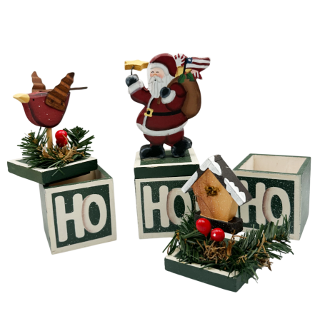 Set 3 Cutiuțe cu Capac HO HO HO și Figurine – Decor Crăciun [1]