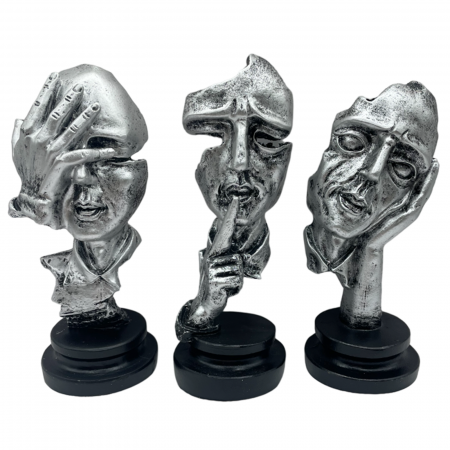Set 3 Statuete FACES, Argintiu, 15cm [1]