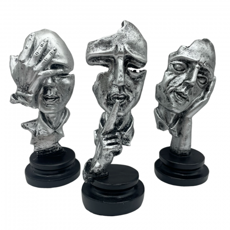 Figurine & Statuete - Set 3 Statuete FACES, Argintiu, 15cm