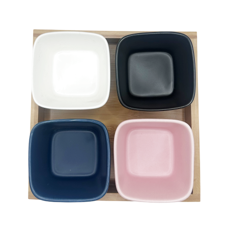 BUCATARIE & SERVIRE - Set 4 boluri pentru aperitive HARMONY, Cu suport din lemn