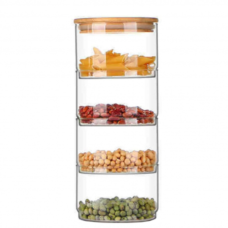 Utile Bucatarie & Servire - Set 4 Boluri Stivuibile din Sticla Borosilicata JONAS, 1200ml