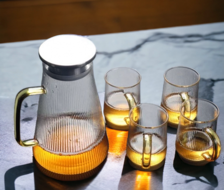 Set 4 Cani si Carafa din sticla borosilicata JONAS, 1300ml