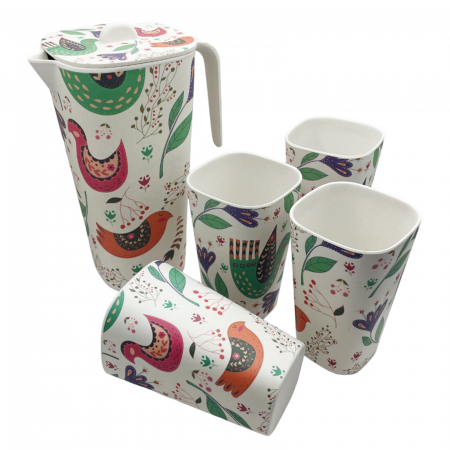 Set 4 pahare din bambus si Carafa BIRDS, 1000ml [2]