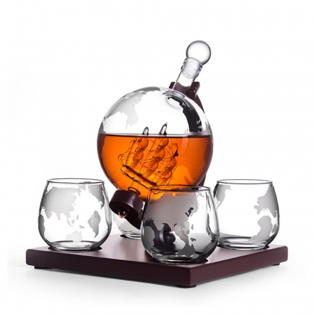 Pahare si Accesorii Bar - Set Decantor Whisky & 4 Pahare EARTH GLOBE, 21x27cm