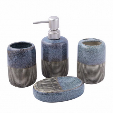 HOME & DECO - Set 4 piese accesorii baie ALBERTO, Albastru