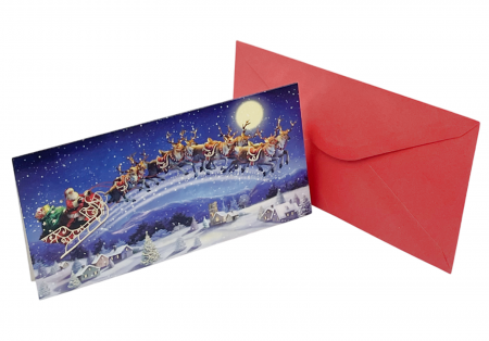 CRACIUN MAGIC - Felicitare Craciun SANTA IS COMING, 18x9cm