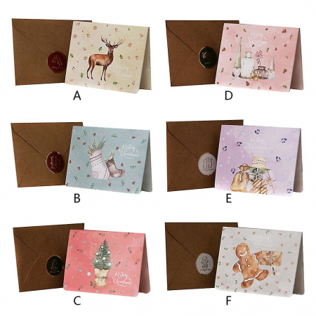 FELICITARI, CUTII SI PUNGI DE CADOU - Felicitare Craciun Pastel Xmas 8.5x11.5cm, Set 6 bucati