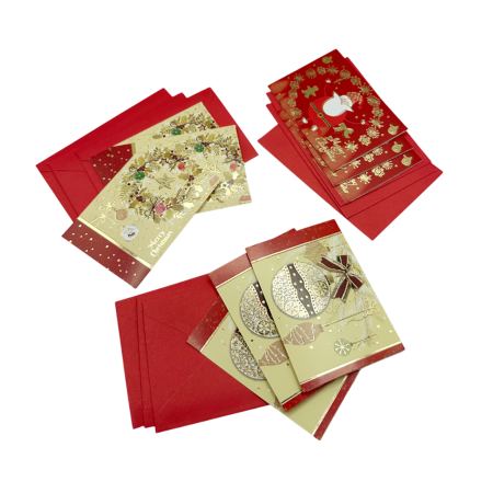 FELICITARI, CUTII SI PUNGI DE CADOU - Set felicitări de Crăciun cu plic roșu – elegante și pline de farmec