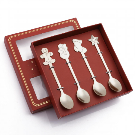 SERVIRE & DECORARE MASA CRACIUN - Set 4 Lingurite Craciun JOY, Argintiu