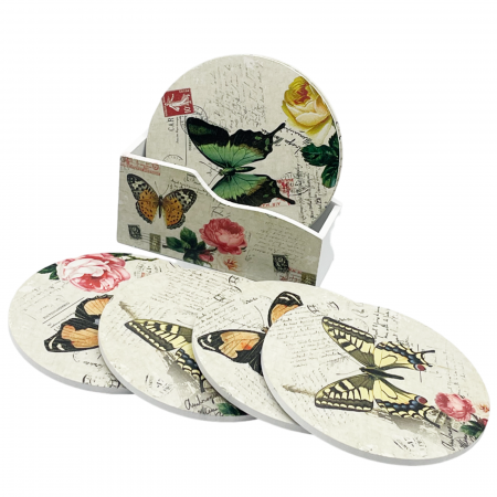 Utile Bucatarie & Servire - Set 6 Suporturi de pahare BUTTERFLY, 10cm