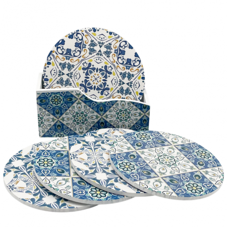 Set 6 Suporturi de pahare MANDALA, Albastru, 10cm [1]