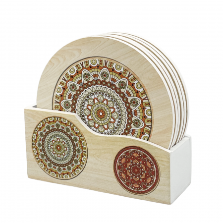 Set 6 Suporturi de pahare MANDALA, Bej, 10cm [1]
