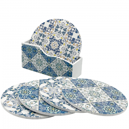 Utile Bucatarie & Servire - Set 6 Suporturi de pahare MANDALA, Albastru, 10cm