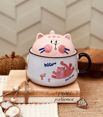 Bol cu capac si maner, PISICA MICKY, Albastru, 1000ml [5]
